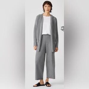 Eileen Fisher Peruvian Organic Cotton Hooded Cardigan Sweater Gray Petite Small